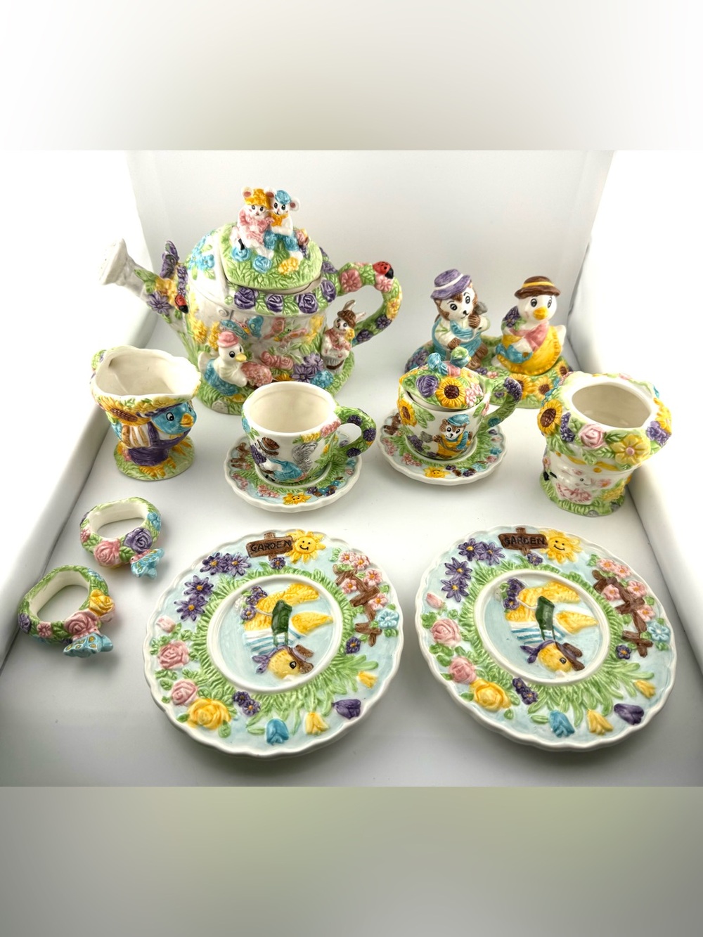Mercuries 1995 VTG Glazed Ceramic Floral Animal Tea Set : Bunny Tea Set